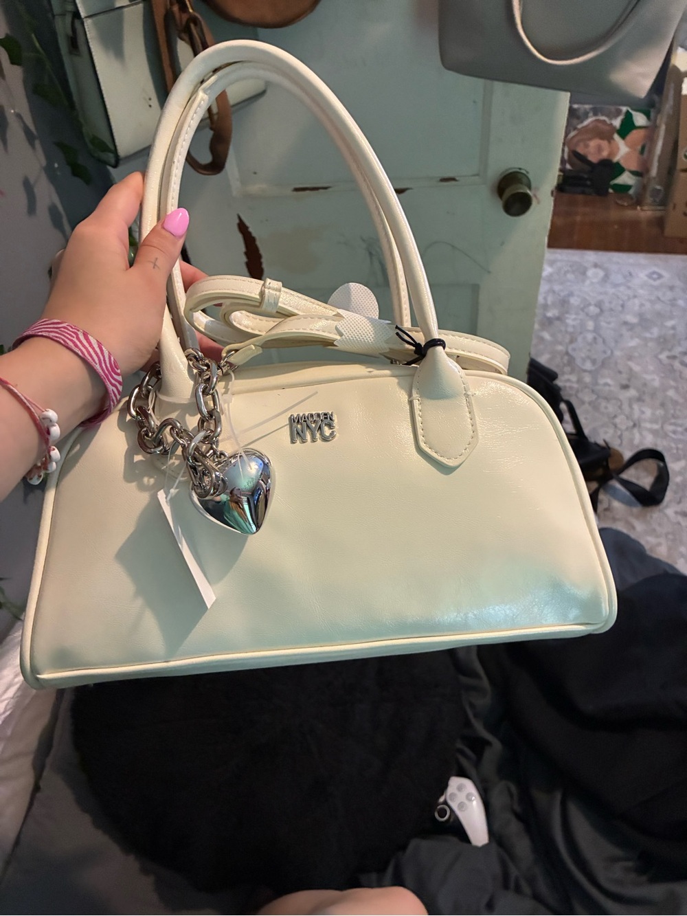 NYC Cream Mini Dome Satchel with Heart Charm